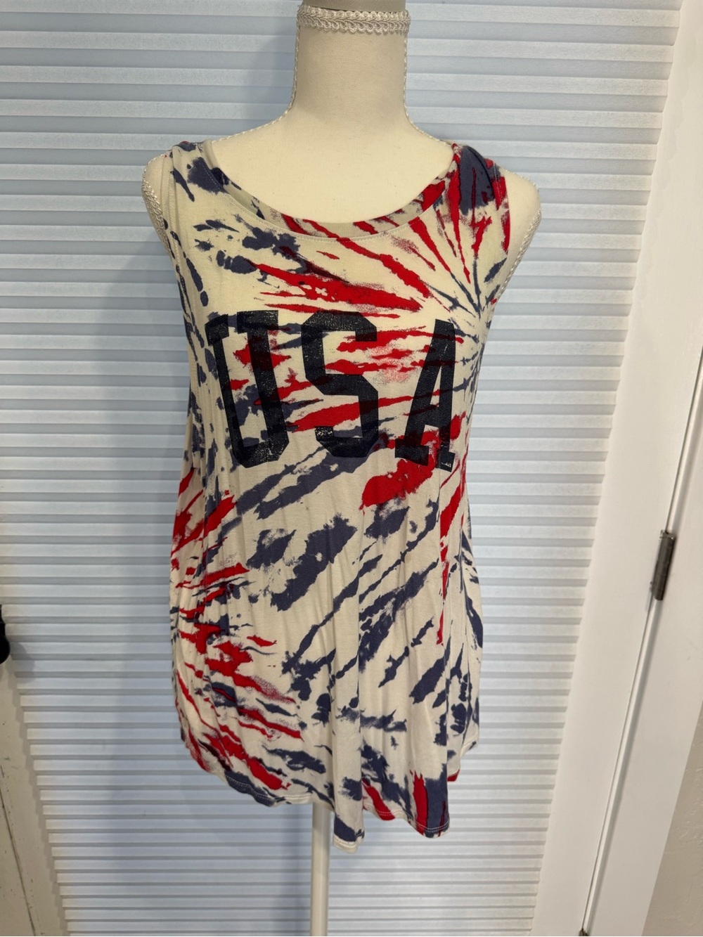 Fourth of July Tie-Dye USA Tank Top in Red, Navy, and White 1037